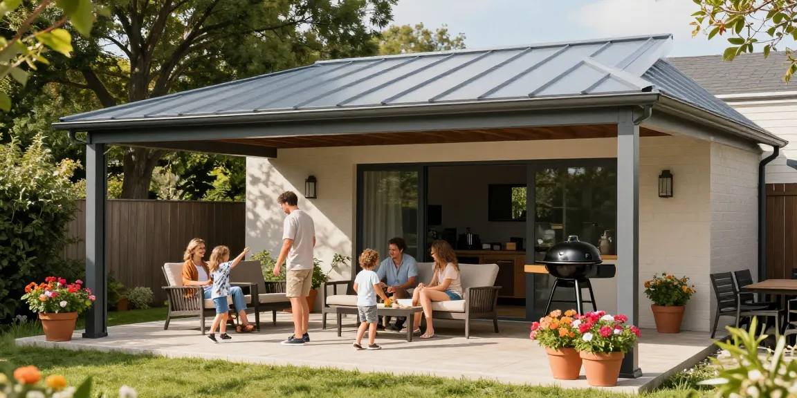 Moderne Terrassenüberdachungen bieten Schutz und Stil für Familienfeiern im Freien.