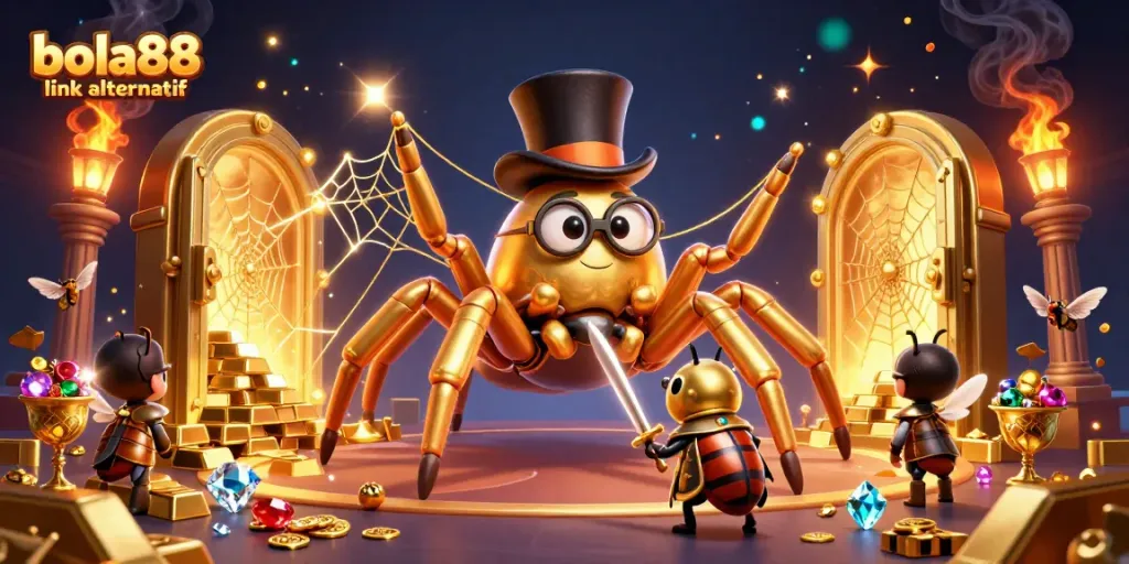 Bet on exciting matches using bola88 link alternatif with a vibrant casino-inspired fantasy illustration.