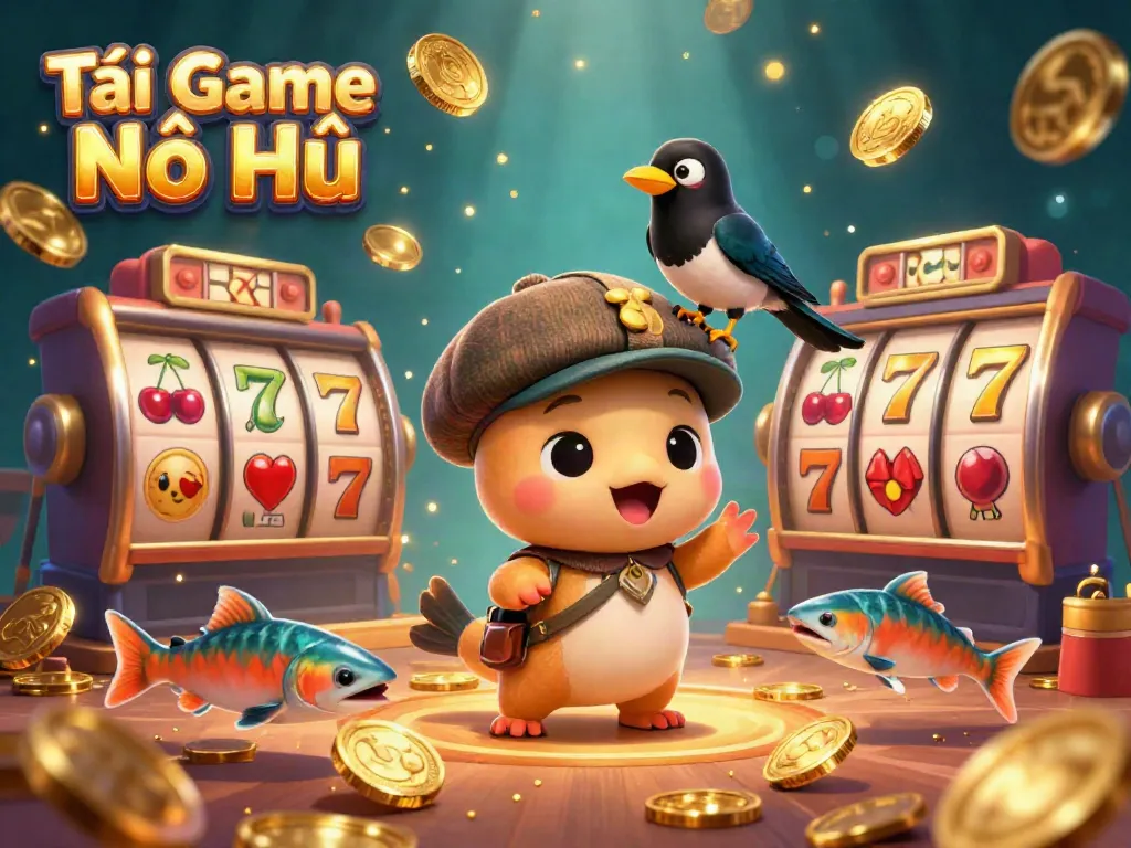 Experience Tải Game Nổ Hũ excitement with adorable Nessie, magpie, and vibrant slot elements.