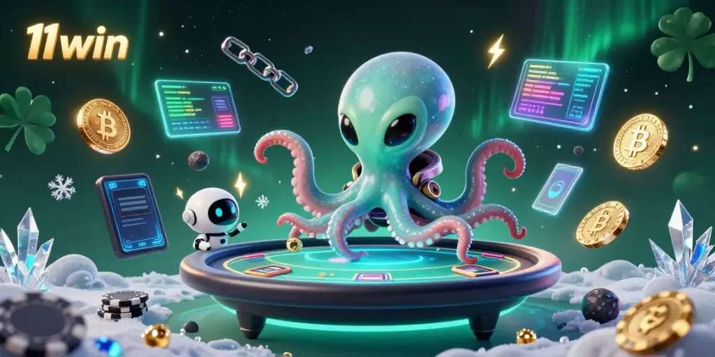 Win big at 11win with the alien octopus managing a thrilling poker game.