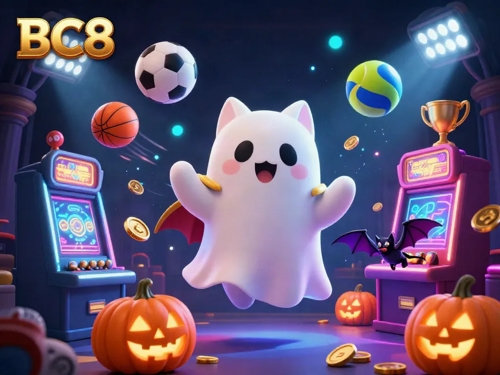 Spin and win exciting rewards at BC8, featuring a ghost cat casino adventure filled with sports and gaming elements.
