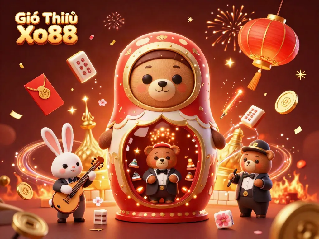 Experience the excitement of Giới Thiệu Xo88 with colorful bears, casino themes, and festive elements.