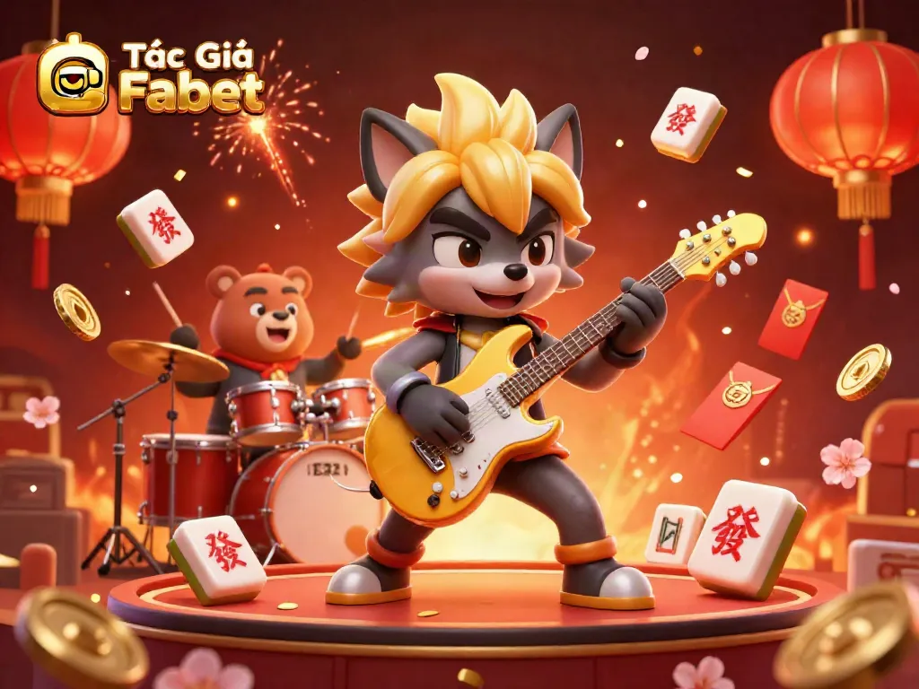 Experience the thrill of Tác Giả Fabet with a dynamic 3D casino rock star scene showcasing vibrant elements and gaming excitement.