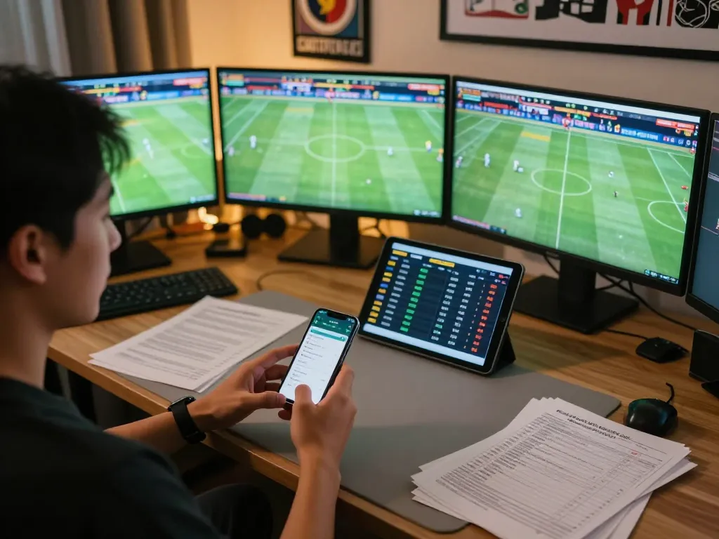 Engaging in sports betting using keo nha cai 5 odds on various devices during an intense match