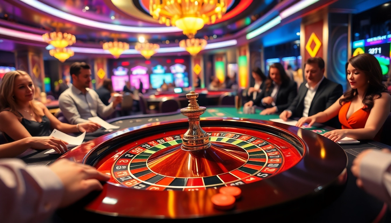 Spielen am Roulette-Tisch: casinospielen und aufregende Spielerinteraktion in lebendigem Casino.