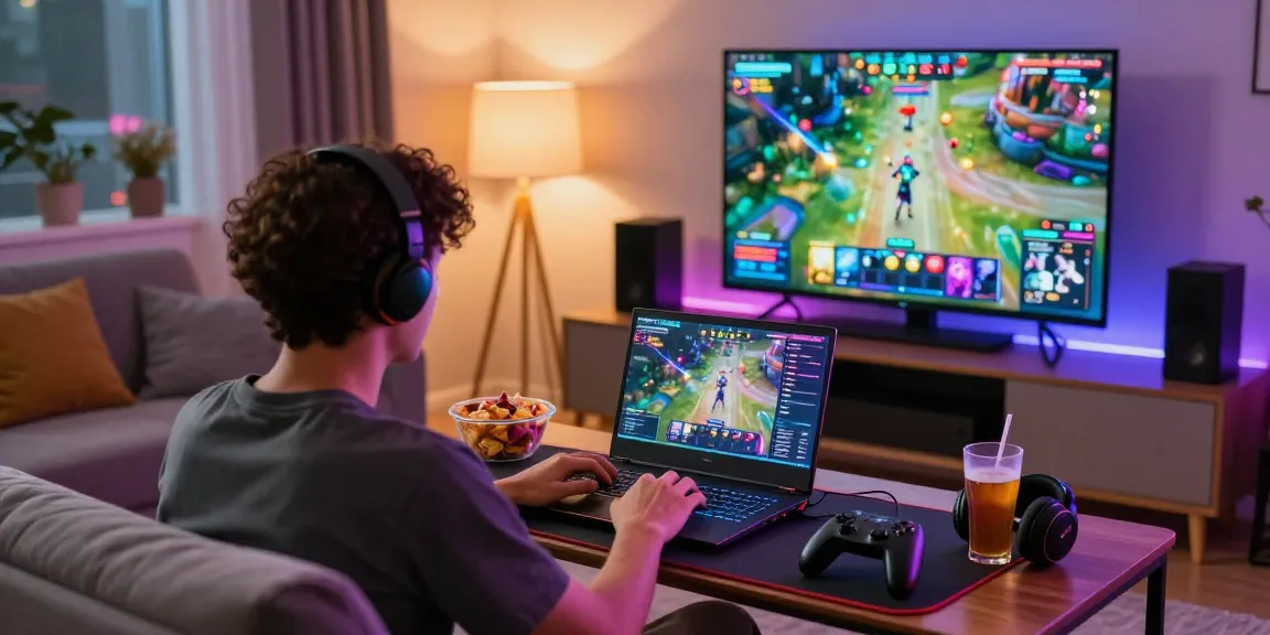 Exciting gaming atmosphere featuring GEMWIN's vibrant online game interface at home, showcasing immersive play on modern laptop.